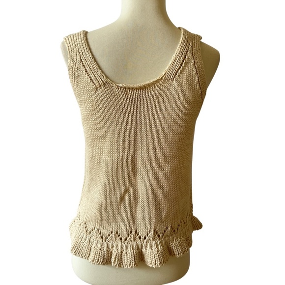 GRADE & GATHER CROCHET KNIT SLEEVELESS SWEATER TANK M BEIGE NEUTRAL CHIC BOHO - Picture 6 of 13